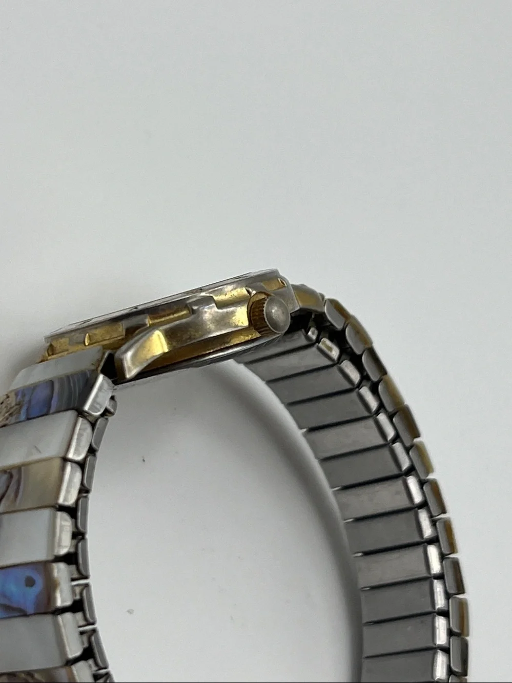 Vintage Netec Abalone Inlay Quartz Watch - Mother of Pearl & Gold Accents